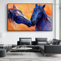 Two Colorful Horses Abstract Animal Framed Portrayal Photo Canvas Print for Room Wall Flourish