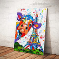 Cow Tower Abstract Animal Watercolor Framed Painting Picture Canvas Print for Room Wall Onlay