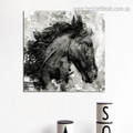 Black Horse Face Abstract Animal Framed Artwork Pic Canvas Print for Room Wall Adornment