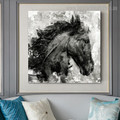 Black Horse Face Abstract Animal Framed Artwork Pic Canvas Print for Room Wall Flourish