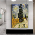 Road with Cypress Van Gogh Impressionist Reproduction Framed Artwork Image Canvas Print for Room Wall Outfit