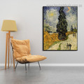 Road with Cypress Van Gogh Impressionist Reproduction Framed Artwork Image Canvas Print for Room Wall Molding