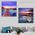 Wooden Row Boats Seascape Nature Modern Framed Portraiture Photo Canvas Print for Room Wall Ornament