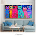 Colorful Cats Abstract Animal Kids Framed Artwork Picture Canvas Print for Room Wall Onlay