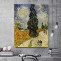 Cypress under Sky Van Gogh Reproduction Framed Painting Portrait Canvas Print for Room Wall Adornment