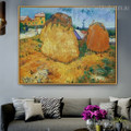 Haystacks in Provence Van Gogh Reproduction Framed Painting Photo Canvas Print for Room Wall Adornment