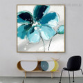 Cyan Shade Flower Abstract Floral Modern Framed Artwork Pic Canvas Print for Room Wall Ornament