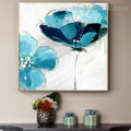 Cyan Poppy Abstract Botanical Modern Framed Artwork Picture Canvas Print for Room Wall Decoration