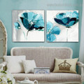 Turquoise Blooms Abstract Botanical Contemporary Framed Painting Image Canvas Print for Wall Hanging Decor