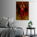 Bare Girl Waist in Red Colour Half-Naked Dress Canvas Artwork