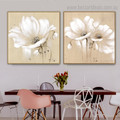 White Petal Blooms Abstract Floral Framed Painting Photo Canvas Print for Room Wall Outfit