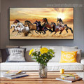 Running Equines Animal Landscape Framed Painting Picture Canvas Print for Room Wall Ornament