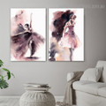 Pink Ballet Dancers Abstract Modern Watercolor Framed Artwork Image Canvas Print for Room Wall Onlay