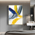 Yellow Blue Feathers Abstract Modern Framed Painting Photo Canvas Print for Room Wall Getup