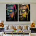 Half Buddha Faces Religious Framed Painting Photo Canvas Print for Room Wall Finery
