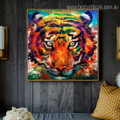 Motley Tiger Animal Watercolor Framed Painting Image Canvas Print for Room Wall Adornment