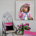 Colorful Rhesus Macaque Animal Watercolor Framed Artwork Portrait Canvas Print for Room Wall Getup