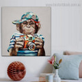 Rhesus Macaque Animal Watercolor Framed Artwork Portrait Canvas Print for Room Wall Finery