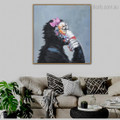 Chimp Animal Watercolor Framed Artwork Picture Canvas Print for Room Wall Decor