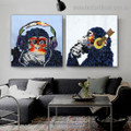 Particoloured Chimpanzees Animal Watercolor Framed Artwork Photo Canvas Print for Room Wall Decoration