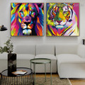 Lion Tiger Animal Watercolor Framed Painting Portrait Canvas Print for Wall Hanging Decor
