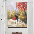 Lovers Walking Abstract Cityscape Framed Painting Photo Canvas Print for Room Wall Flourish