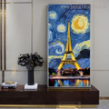 Starry Night Tower Abstract Cityscape Framed Artwork Image Canvas Print for Room Wall Decoration