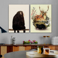 Monkey Deers Animal Nordic Framed Painting Picture Canvas Print for Room Wall Tracery