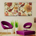 Colorful Floral Botanical Bird Vintage Framed Painting Pic Canvas Print for Room Wall Tracery
