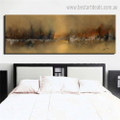 Golden Land Abstract Modern Framed Smudge Picture Canvas Print for Room Wall Drape