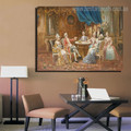 Round Table Society Figure Framed Portmanteau Image Canvas Print for Room Wall Assortment