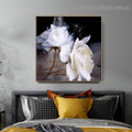 White Rosebush Abstract Floral Modern Framed Painting  Picture Canvas Print for Room Wall Flourish