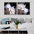 White Petals Abstract Floral Modern Framed Painting Picture Canvas Print for Room Wall Equipment