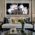 White Rose Blooms Abstract Floral Modern Framed Painting Pic Canvas Print for Room Wall Finery