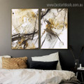 Golden Black Design Abstract Modern Framed Artwork Portrait Canvas Print for Room Wall Tracery