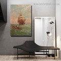 Sea Boats Abstract Landscape Modern Framed Painting Photo Canvas Print for Room Wall Adornment