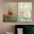 Ship at Sea Abstract Landscape Modern Framed Artwork Portrait Canvas Print for Room Wall Tracery