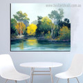Green Forest Landscape Impressionist Framed Painting Picture Canvas Print for Room Wall Drape
