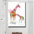 Motley Giraffe Abstract Animal Watercolor Modern Framed Painting Photo Canvas Print for Room Wall Adornment