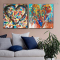 Motley Hearts Abstract Watercolor Framed Artwork Portrait Canvas Print for Room Wall Adornment