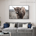 Highland Cow Grassland Animal Modern Framed Artwork Image Canvas Print for Room Wall Onlay