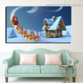 Santa Claus Animated Kids Religious Framed Painting Portrait Canvas Print for Room Wall Tracery