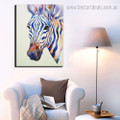 Blue Zebra Animal Watercolor Framed Painting Image Canvas Print for Room Wall Moulding