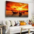 Three Boats Nature Modern Framed Portraiture Image Canvas Print for Room Wall Getup