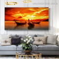 Three Boats Nature Modern Framed Portraiture Image Canvas Print for Room Wall Onlay