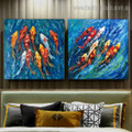 Colorific Fish Group Animal Watercolor Graffiti Framed Artwork Photo Canvas Print for Room Wall Getup