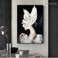 Girl White Pigeon Bird Figure Modern Framed Artwork Photo Canvas Print for Room Wall Garnish