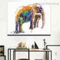 Jumbo with Calf Animal Watercolor Framed Artwork Image Canvas Print for Room Wall Finery