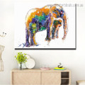 Jumbo with Calf Animal Watercolor Framed Artwork Image Canvas Print for Room Wall Flourish