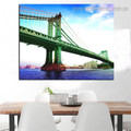 Manhattan Bridge II Landscape Nature Framed Smudge Portrait Canvas Print for Room Wall Adornment